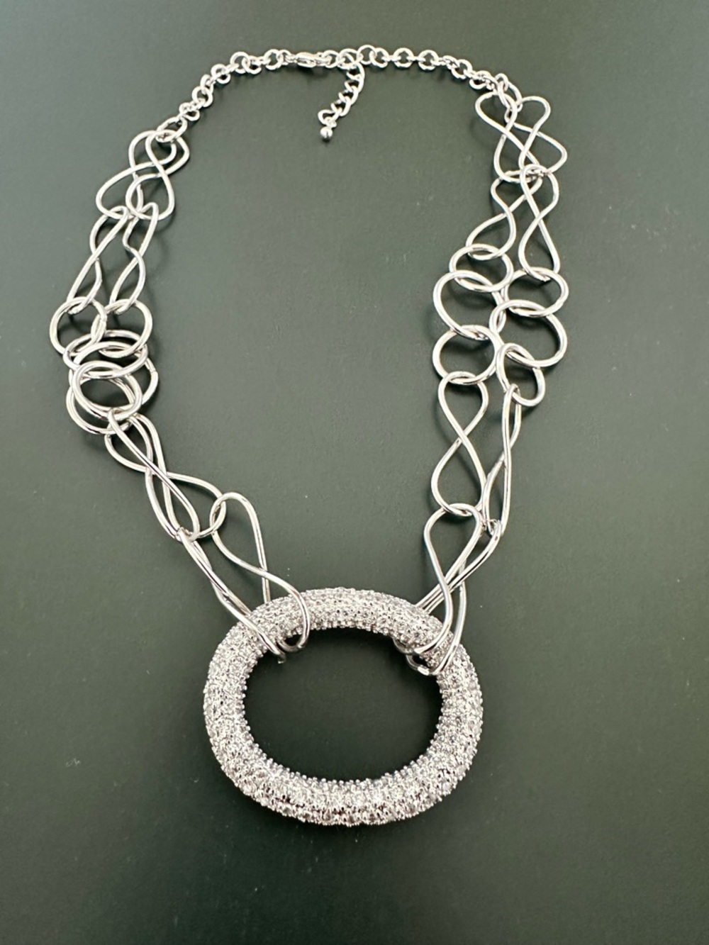 Silver Crystal Ring Pendant Statement Necklace - Women Jewelry